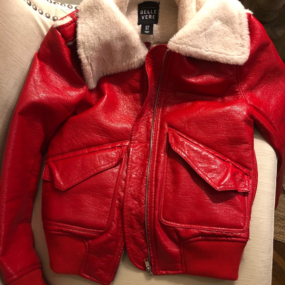 Red faux leather jacket with Sherpa
